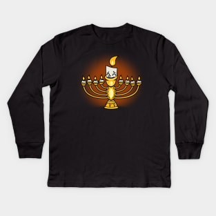 Funny Cute Hanukkah Jewish Hebrew Festival Of Lights Cute Menorah Cartoon Kids Long Sleeve T-Shirt